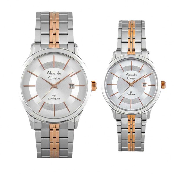 Alexandre Christie AC 8348 Silver Rosegold Couple